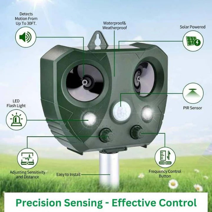 Outdoor Ultrasonic Pest and Bird Repeller with Motion Activated Deterrent for Garden and Outdoor Use