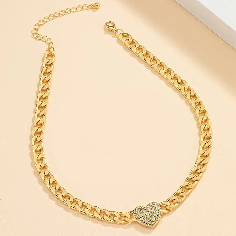 Crystal Heart Pendant Choker with Rhinestone Detail for Women