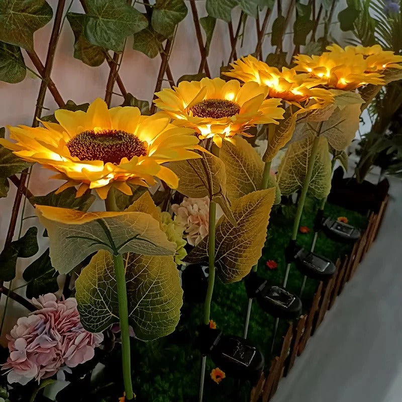 Solar LED Sunflower Garden Stakes with Outdoor Yard Decor