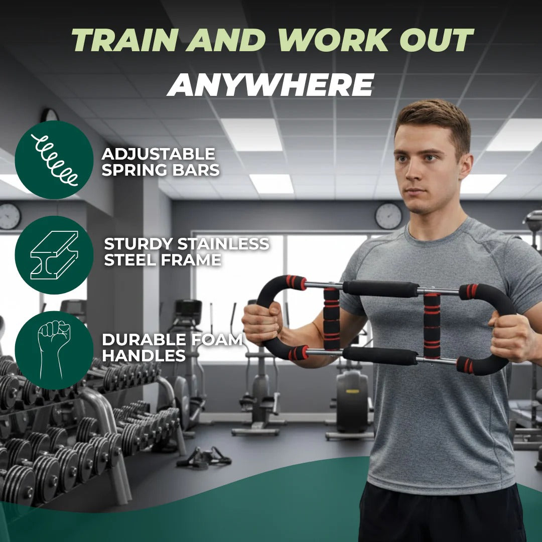 Spring-Loaded Chest Expander with Adjustable Resistance Bars for Strength Building Support