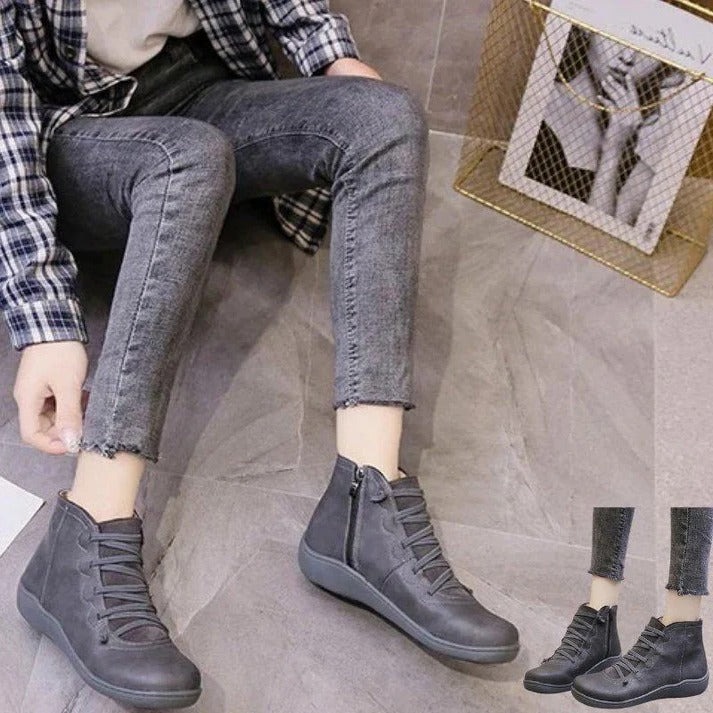 Side-Zip Ankle Boots for Women with Round Toe and Block Heel Design