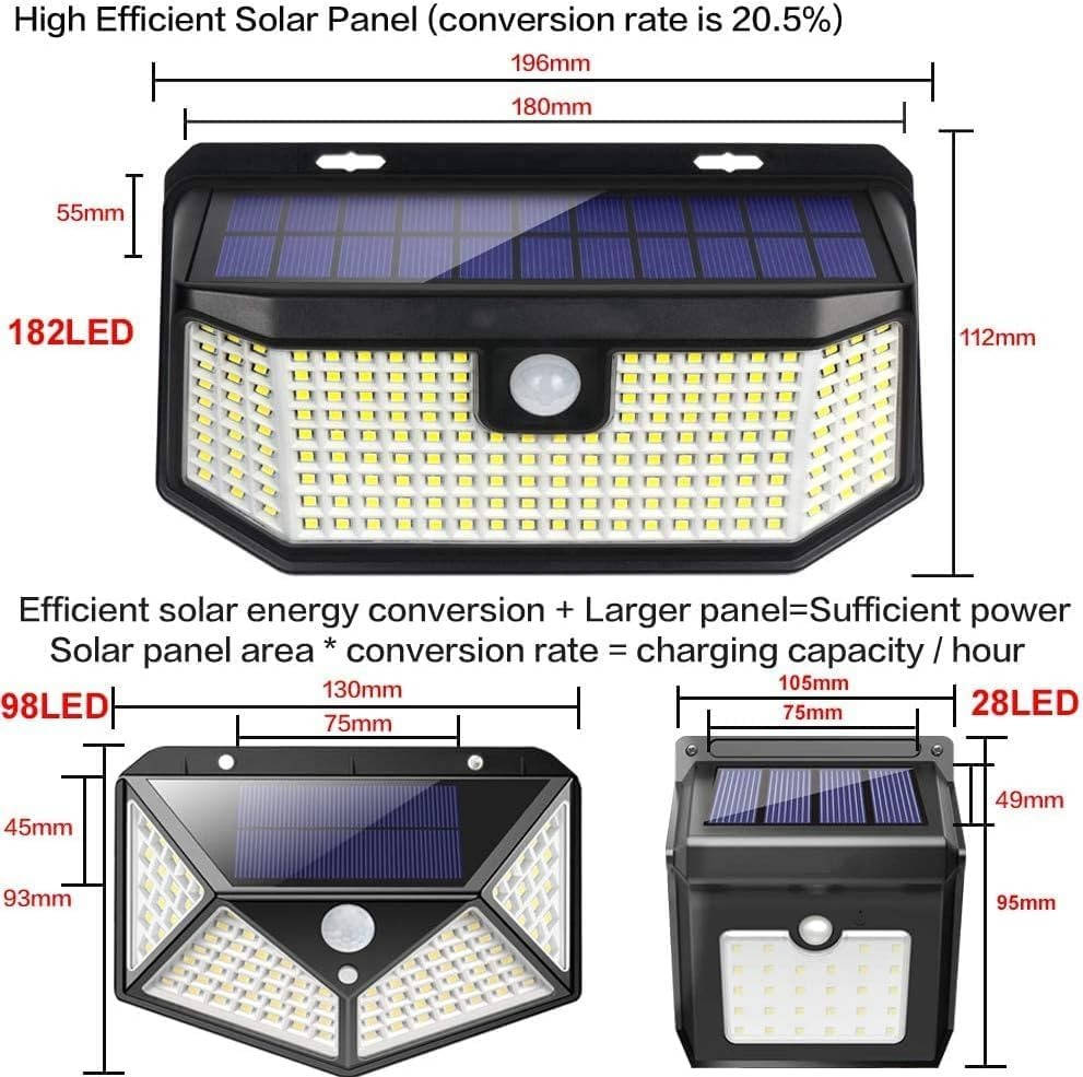 Solar Motion Sensor Lights with 182 LEDs for Yard and Garage, Set of 2