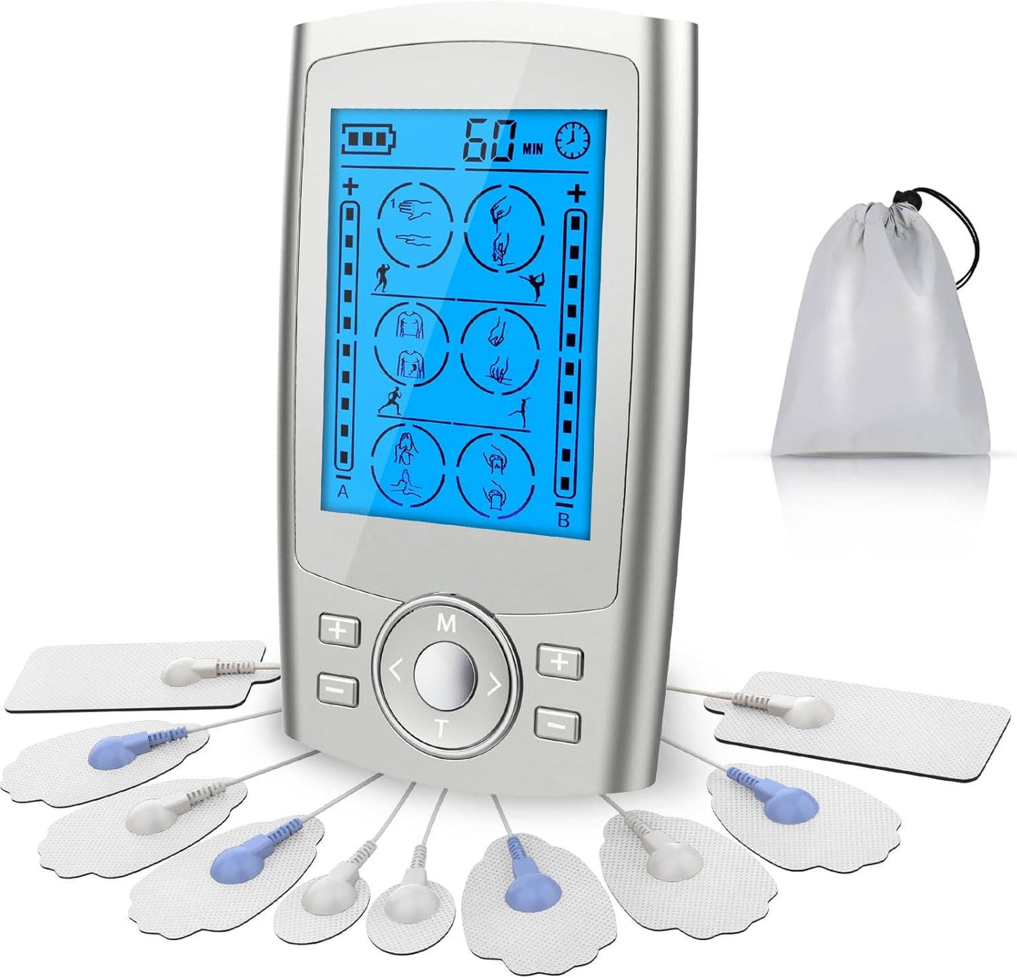 24 Mode TENS EMS Muscle Stimulator with Dual Channel and 10 Electrode Pads