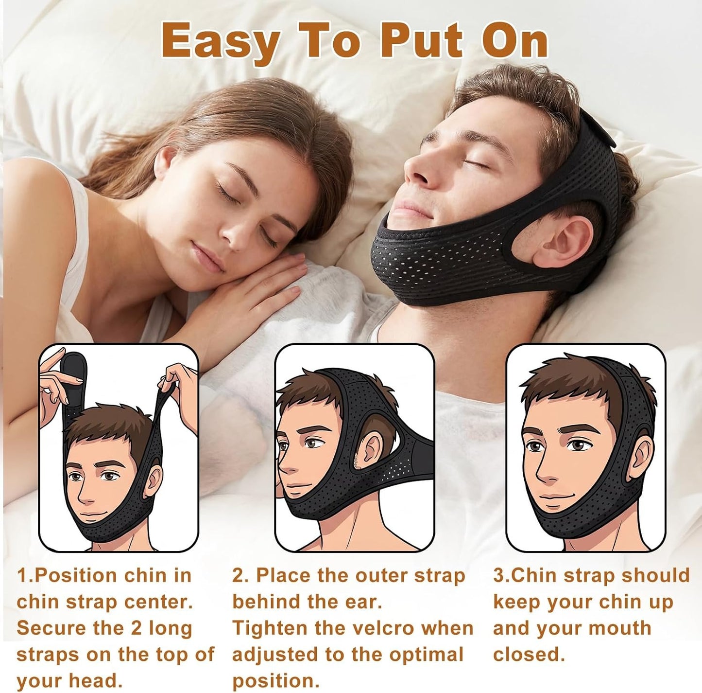 Adjustable Chin Strap for Snoring Support and Nighttime Mouth Closure
