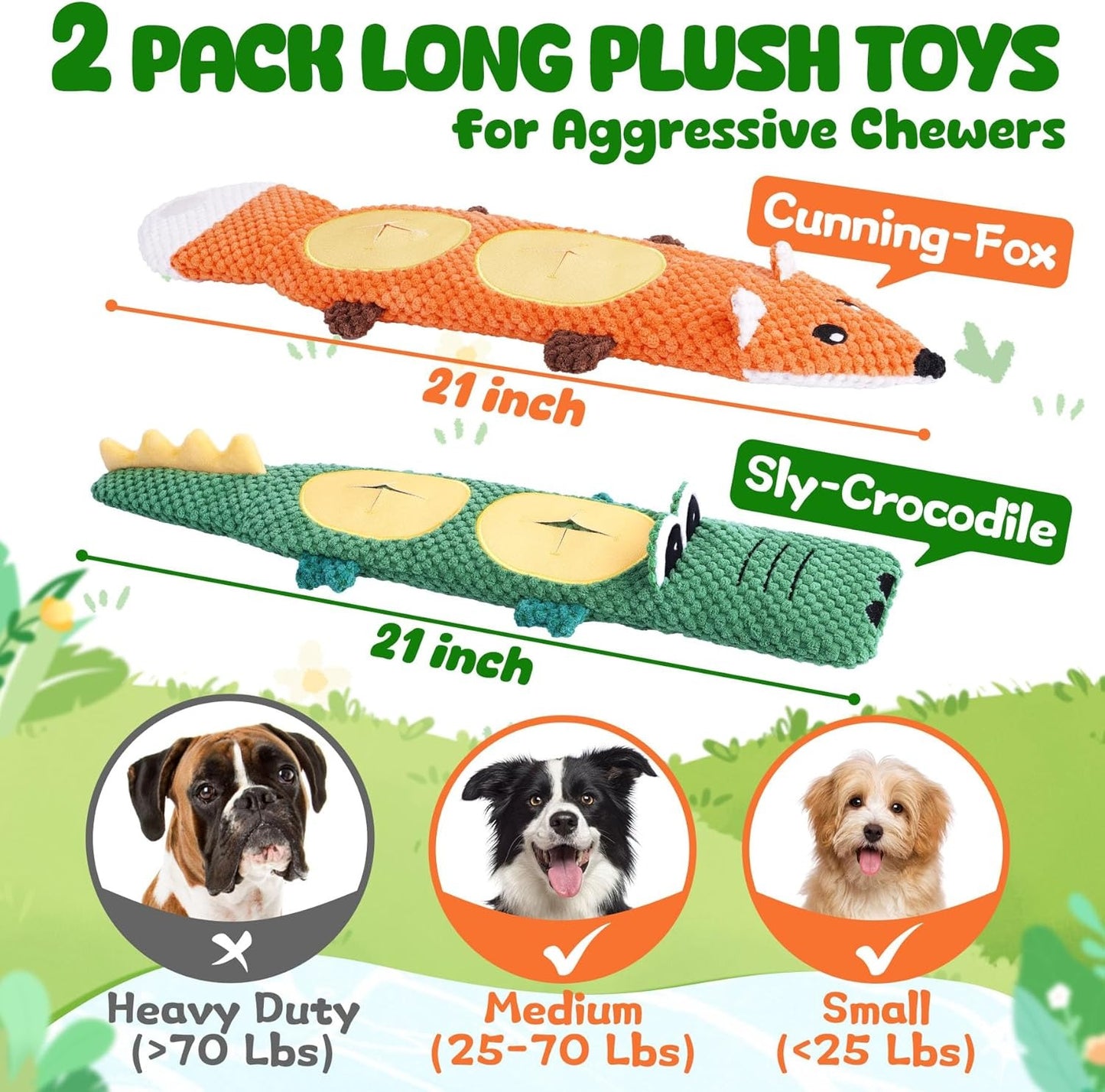 Reinforced Plush Dog Toys with Treat Pockets, 2 Piece