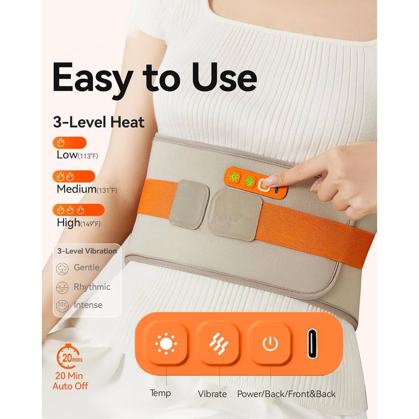 Rechargeable Heat Belt with Vibration and Adjustable Waist Strap