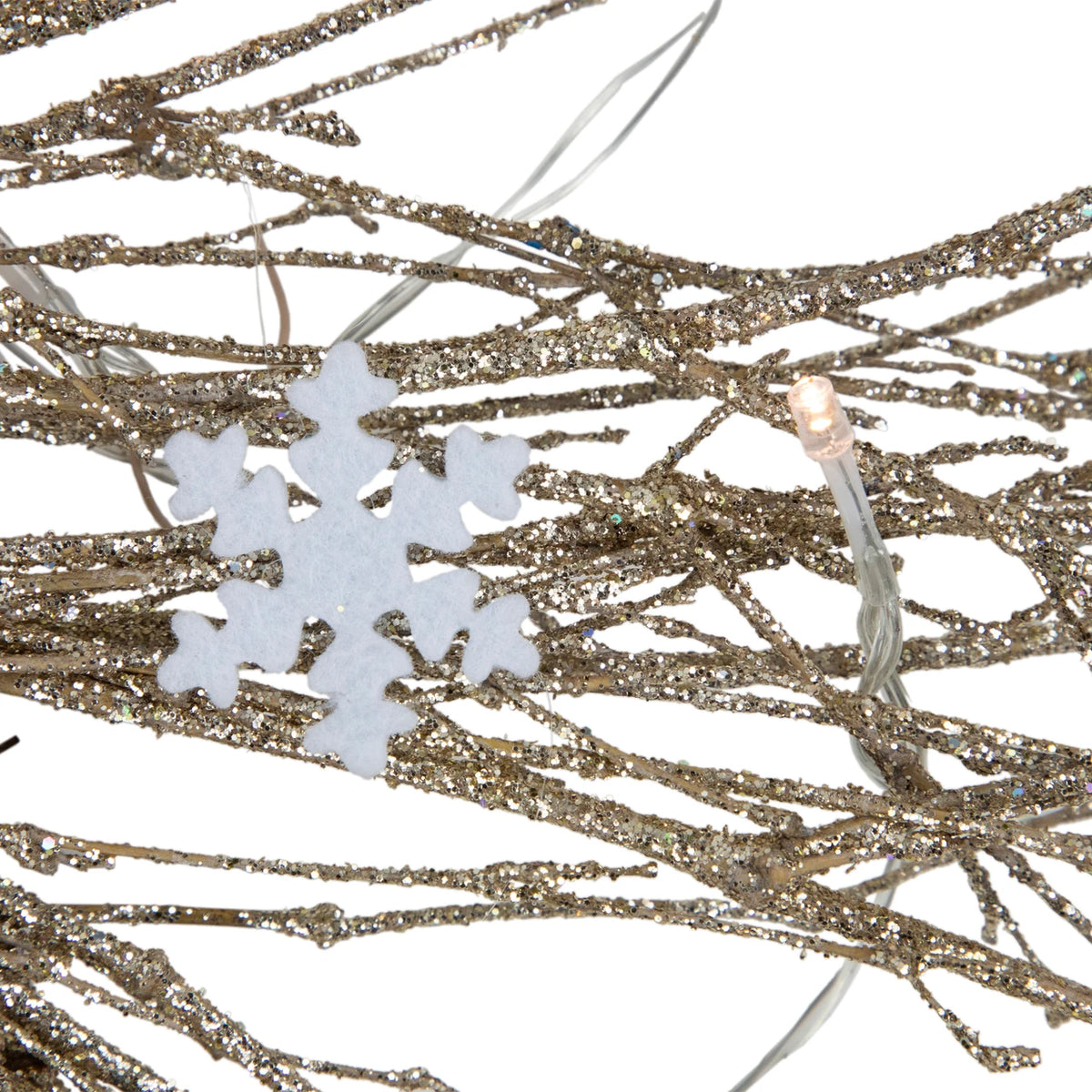 Iridescent Gold Twig Holiday Wreath with Warm Micro LEDs 28 Inch