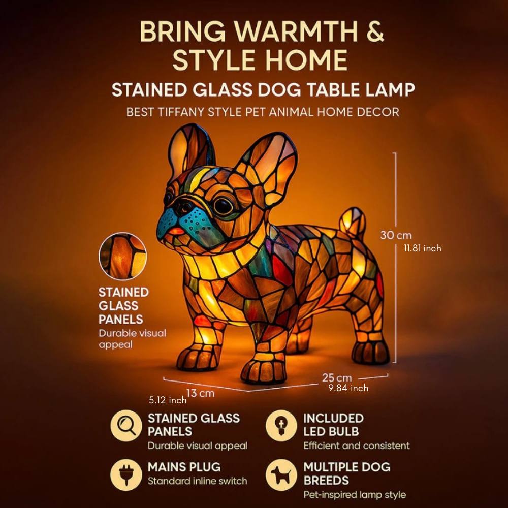 Artistic Glass Dog Table Lamp with Colorful Tiffany-Style Lighting Design