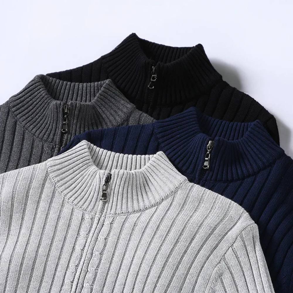 Mens Zip Cardigan, Modern Knitted Sweater with Refined Fit