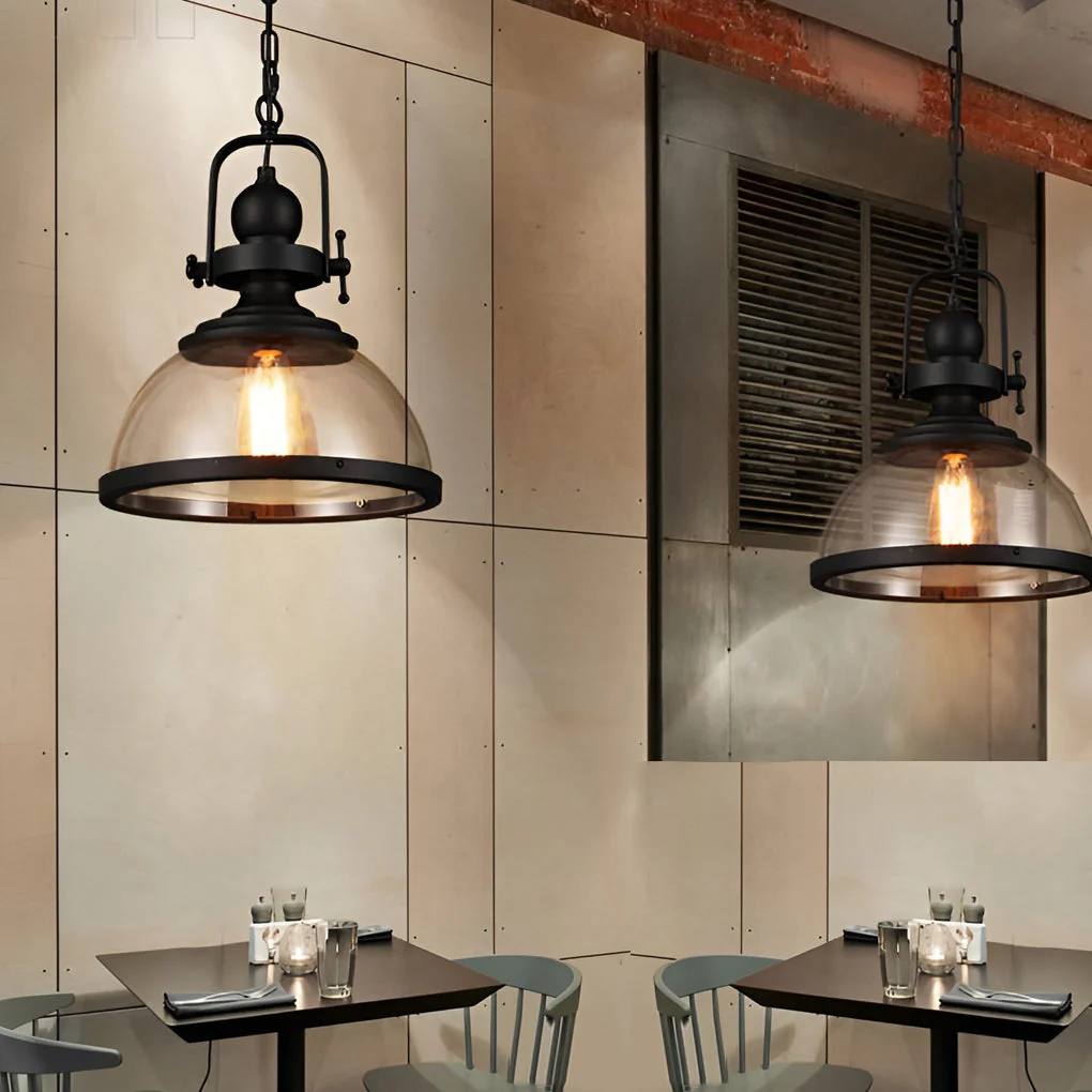 Bowl Shaped Glass Pendant Light, Industrial Retro Ceiling Lamp