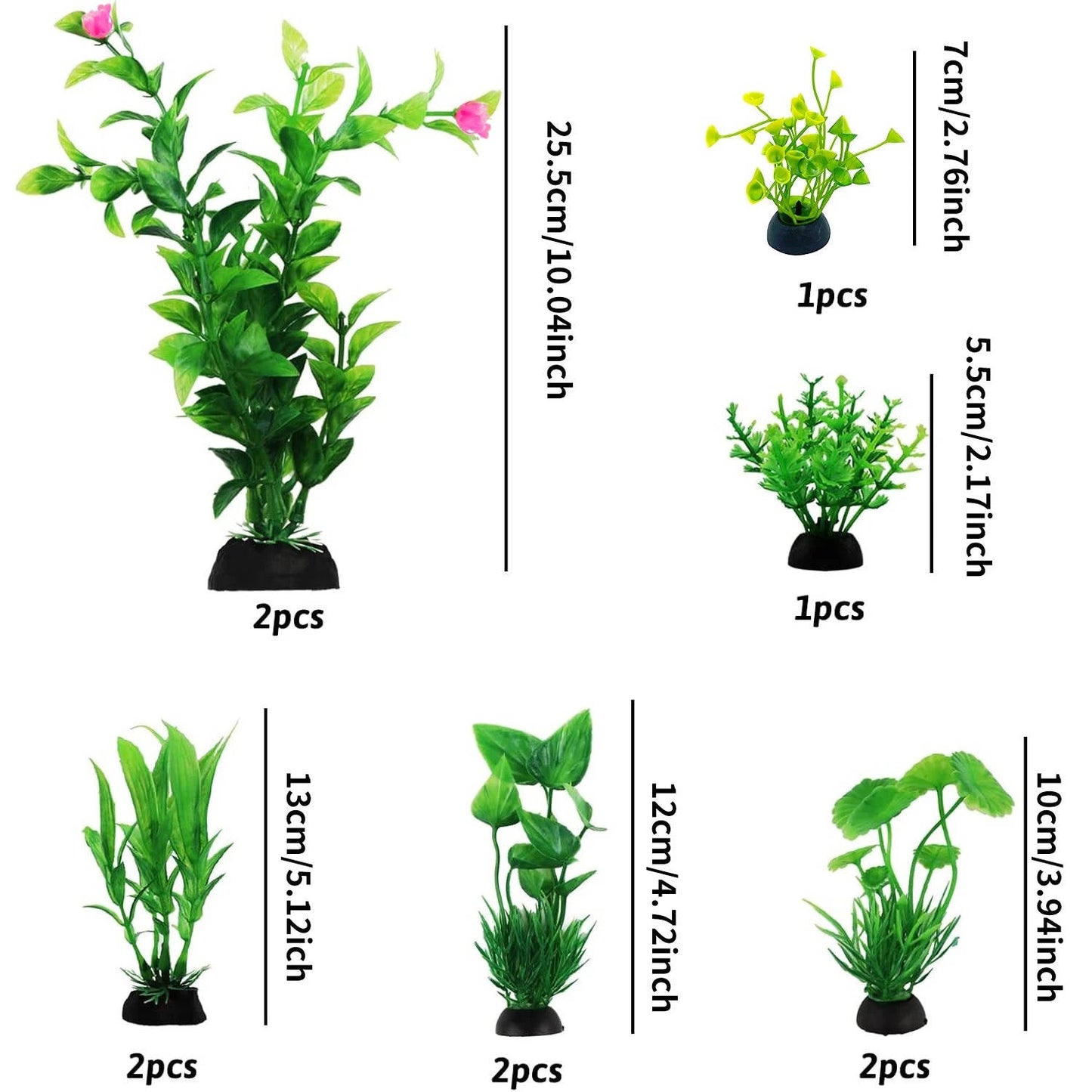 Aquarium Plant Décor Set with Weighted Bases for Fish Tanks, 10 Piece