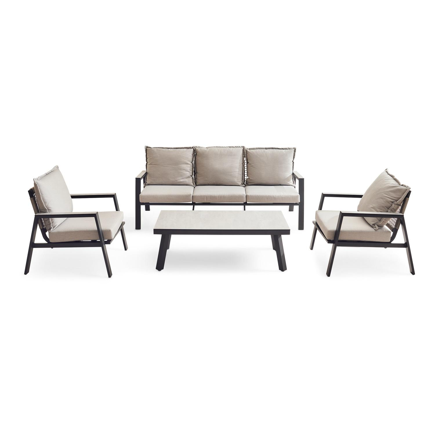 Zanari Outdoor Sofa Set, 3-Seater, 2 Armchairs and Coffee Table-Light Gray