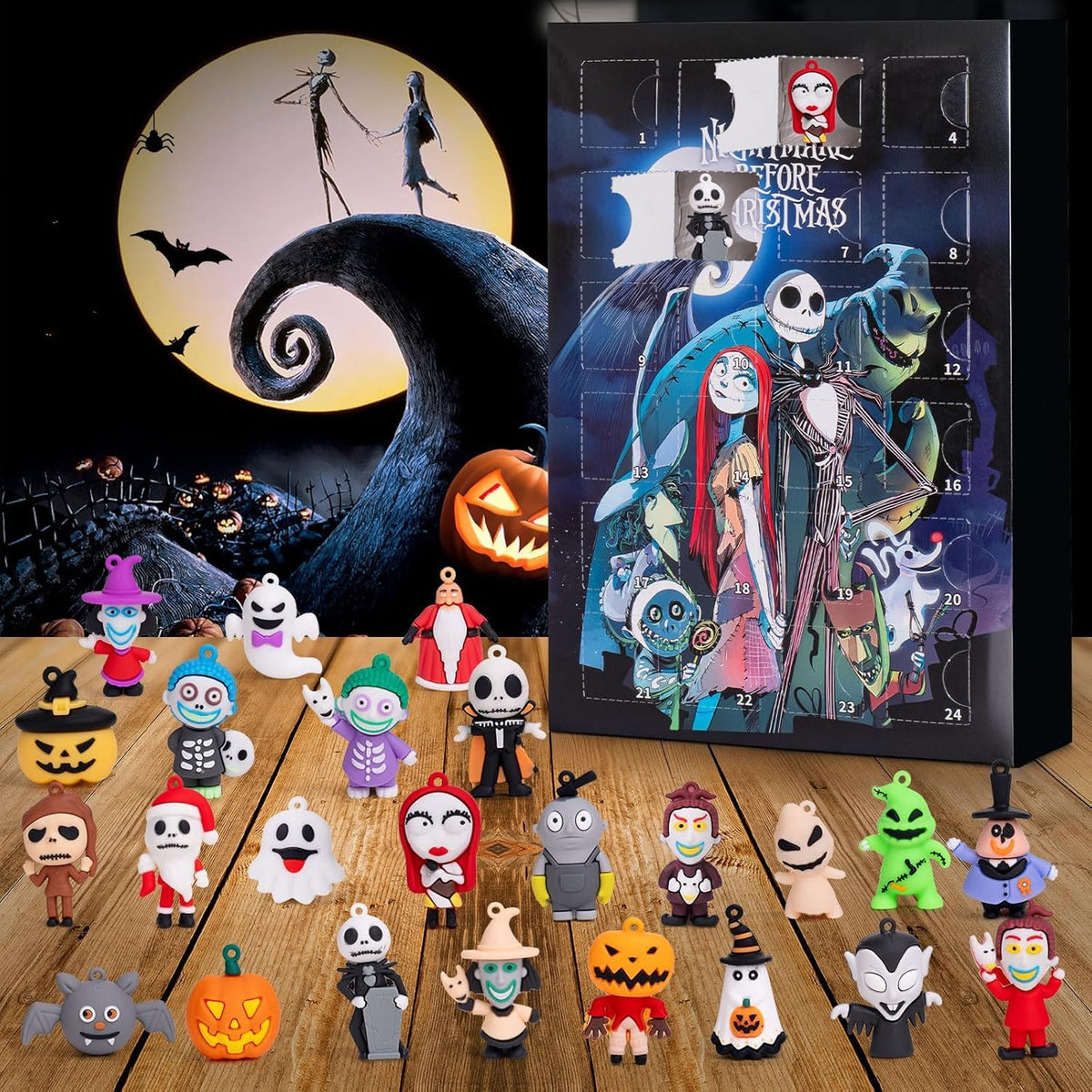 Countdown Gift Box with 24 Small Plastic Holiday Figures in a Red, Black or Blue Box