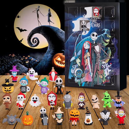 Countdown Gift Box with 24 Small Plastic Holiday Figures in a Red, Black or Blue Box