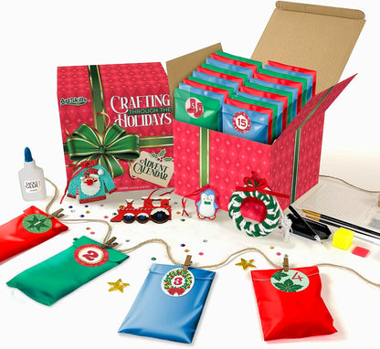 Christmas Countdown Craft Set of 25 Bags with Diamond Art, Paint by Number and Ornament Projects for All Ages