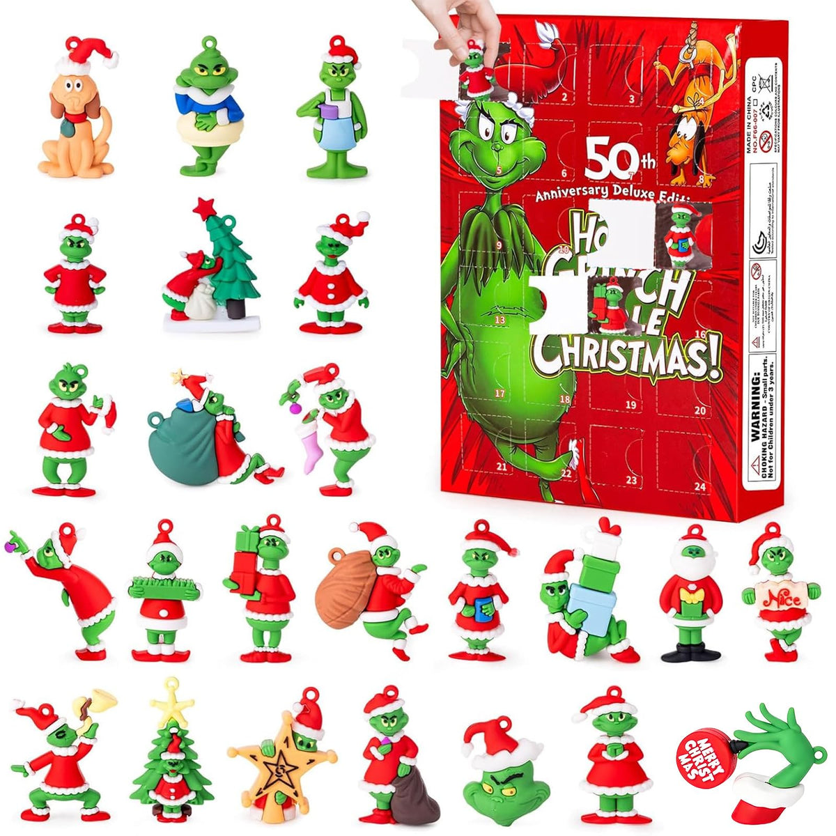 Countdown Gift Box with 24 Small Plastic Holiday Figures in a Red, Black or Blue Box