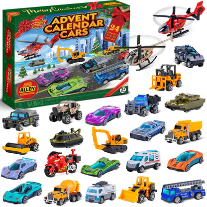 Countdown Gift Box with 24 Alloy Toy Vehicles and a Fold Out Map for Children Aged 3 and Over