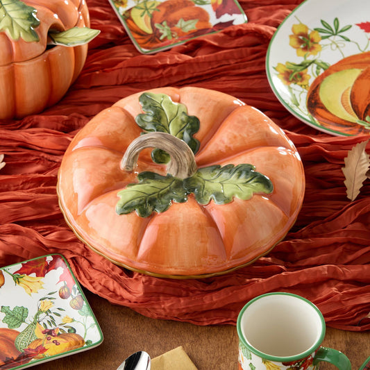 Pumpkin Lid Baking Dish with 10.5 Inch Pie Plate for Thanksgiving Desserts
