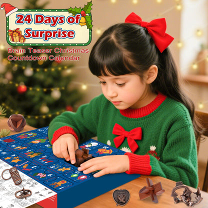 Countdown Gift Box with 24 Metal Ring and Wooden Puzzles That Teens and Adults Can Solve Day by Day