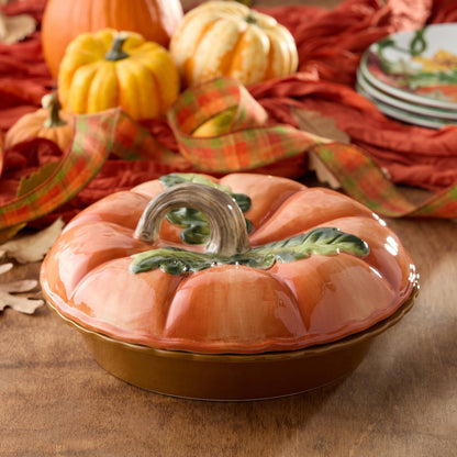 Pumpkin Lid Baking Dish with 10.5 Inch Pie Plate for Thanksgiving Desserts