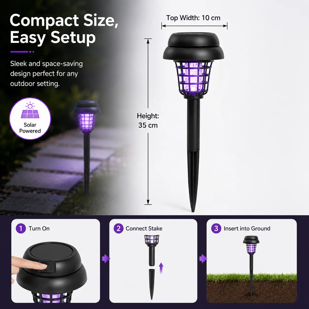 Solar Bug Zapper with Automatic Dusk Sensor and Dual Mode, Ground Stake Installation All Vera Mart