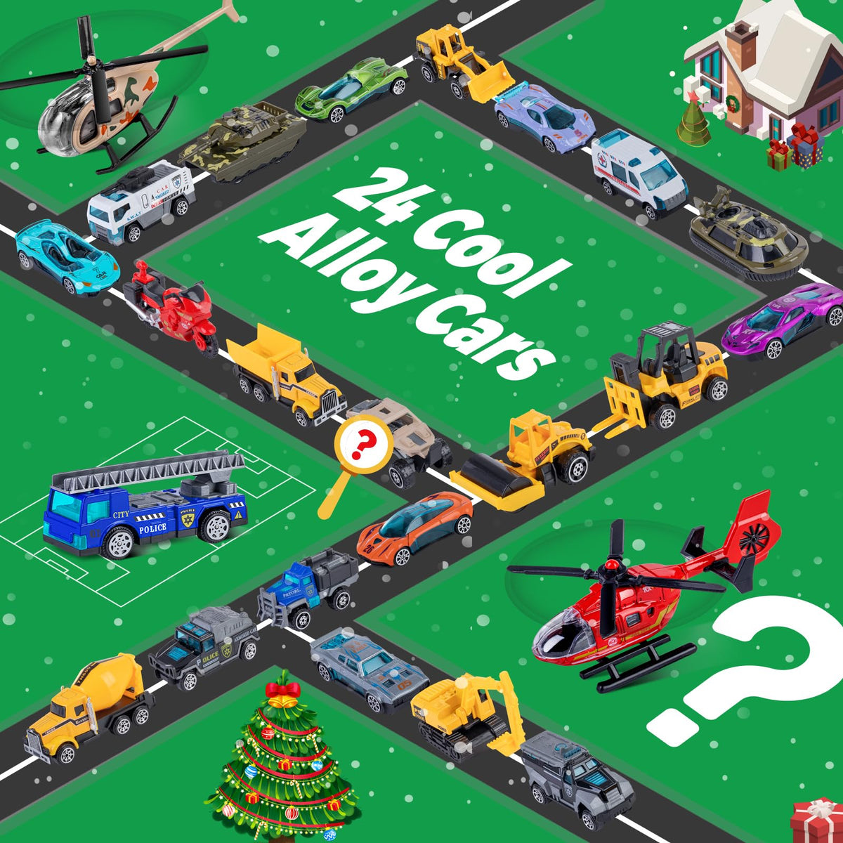 Countdown Gift Box with 24 Alloy Toy Vehicles and a Fold Out Map for Children Aged 3 and Over