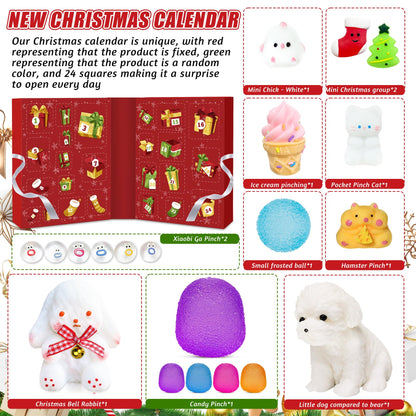 Santa Box Christmas Countdown with 24 Different Soft Squishy Toys That Opens to a Wide Display