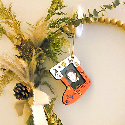 Photo Stocking Ornament in Wood That Comes as a Do It Yourself Paint Kit or as a Painted Piece
