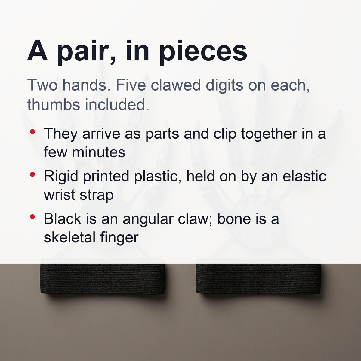 Articulated Claw Finger Extensions Costume Accessory in Black or Bone