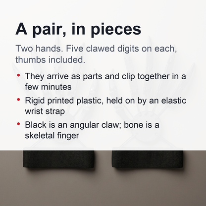 Articulated Claw Finger Extensions Costume Accessory in Black or Bone
