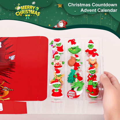Countdown Gift Box with 24 Small Plastic Holiday Figures in a Red, Black or Blue Box