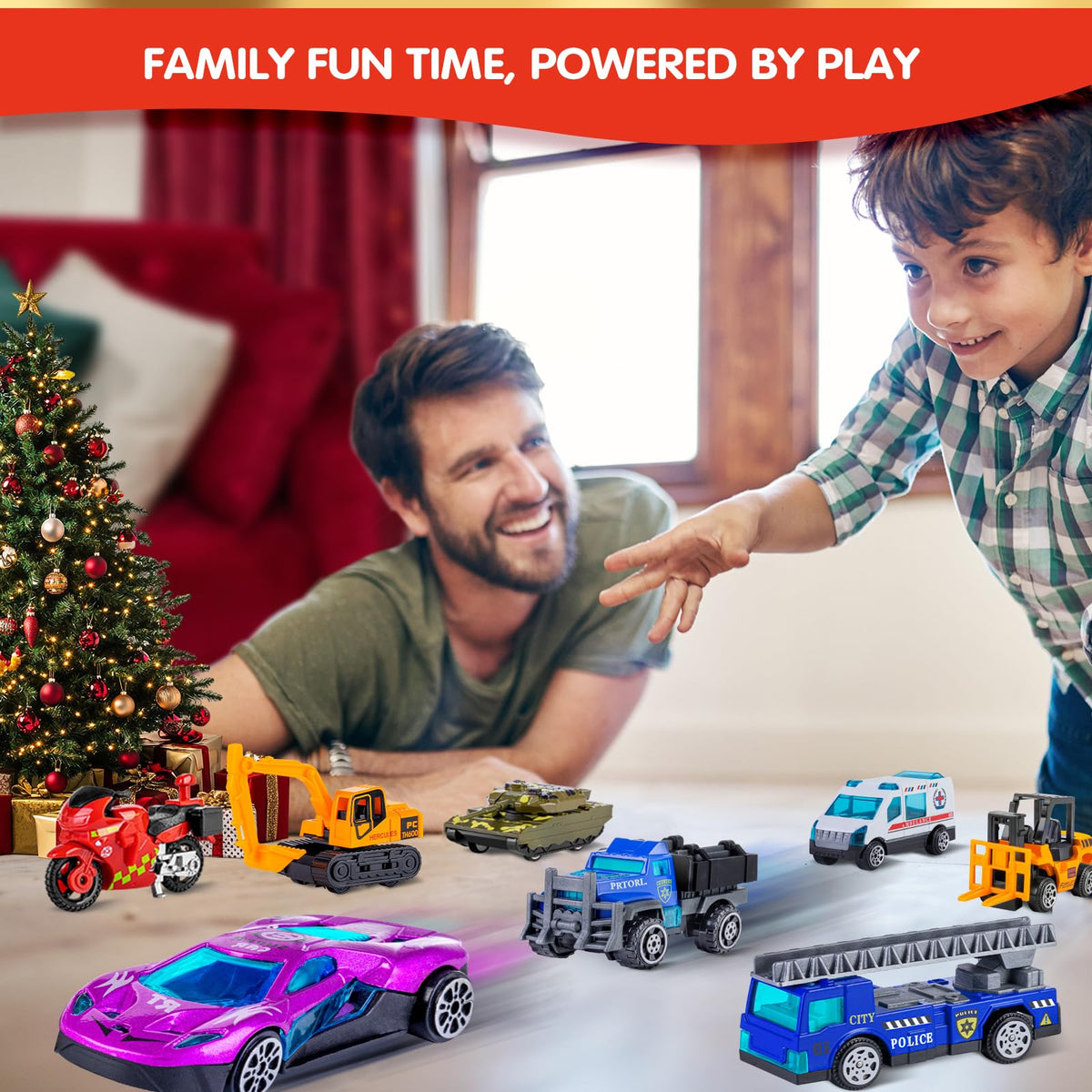 Countdown Gift Box with 24 Alloy Toy Vehicles and a Fold Out Map for Children Aged 3 and Over