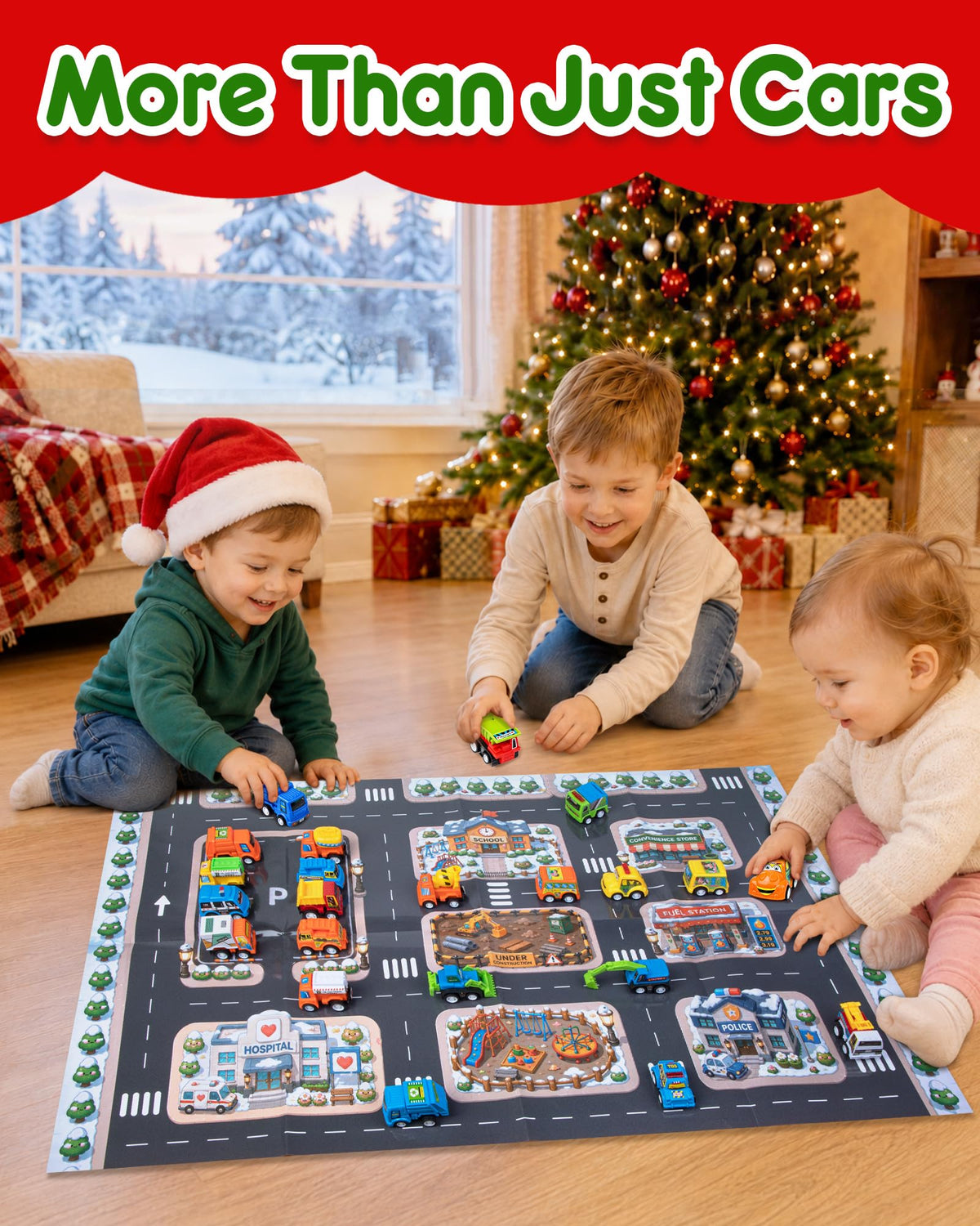 Countdown Gift Box with 24 Colorful Pull Back Cars and a Fold Out Play Map for Ages 3 and Over