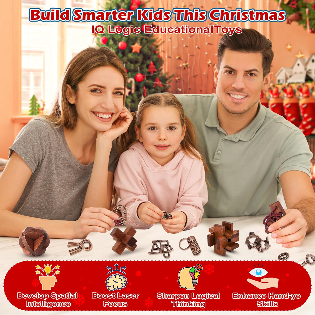 Countdown Gift Box with 24 Metal Ring and Wooden Puzzles That Teens and Adults Can Solve Day by Day