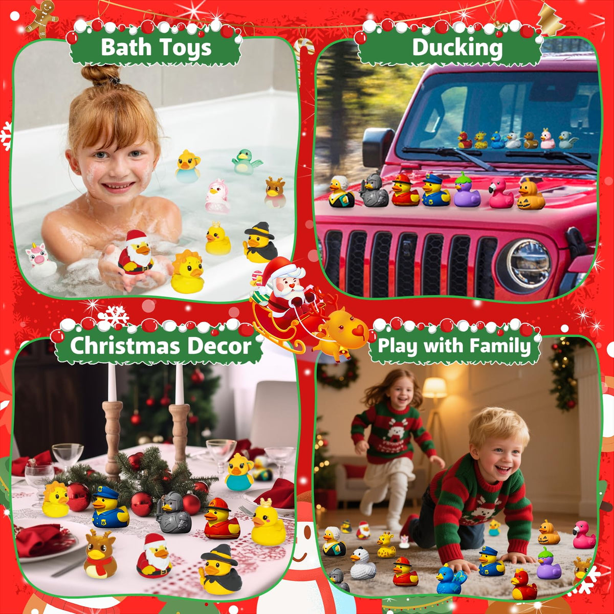 Bath Time Countdown Box with 24 Rubber Ducks in Holiday Costumes Including Santa, Snowman, Unicorn and Elf