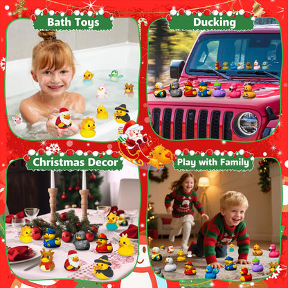 Bath Time Countdown Box with 24 Rubber Ducks in Holiday Costumes Including Santa, Snowman, Unicorn and Elf
