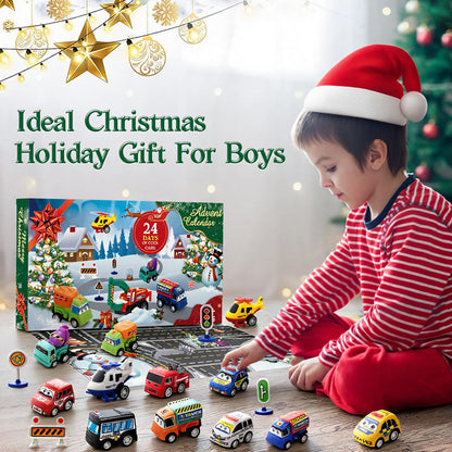 Window Countdown Box Packed with 21 Pull Back Cars, Trucks and Planes and 3 Sets of Road Signs