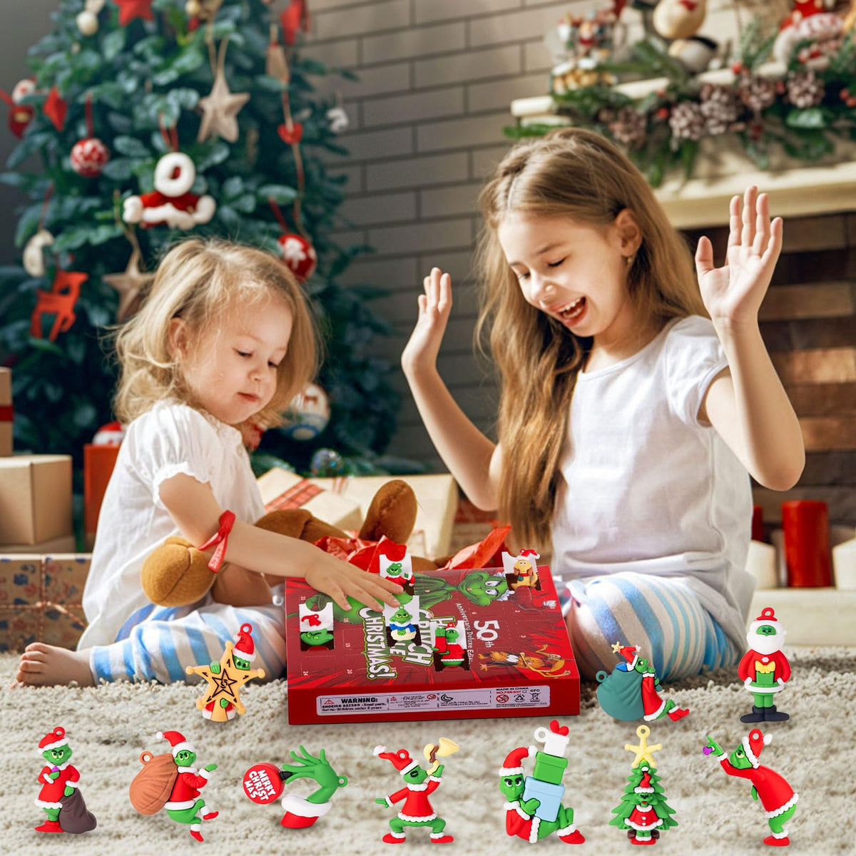 Countdown Gift Box with 24 Small Plastic Holiday Figures in a Red, Black or Blue Box
