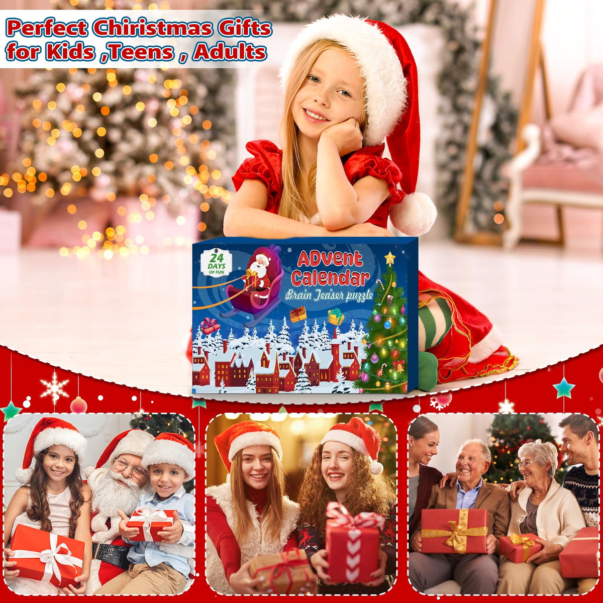 Countdown Gift Box with 24 Metal Ring and Wooden Puzzles That Teens and Adults Can Solve Day by Day