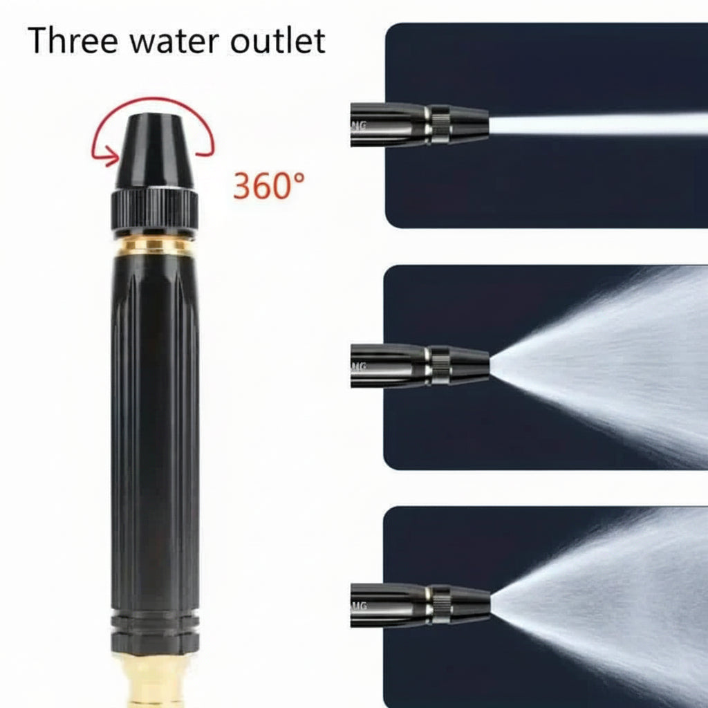 Adjustable Garden Hose Nozzle with Multiple Spray Patterns and Trigger Lock
