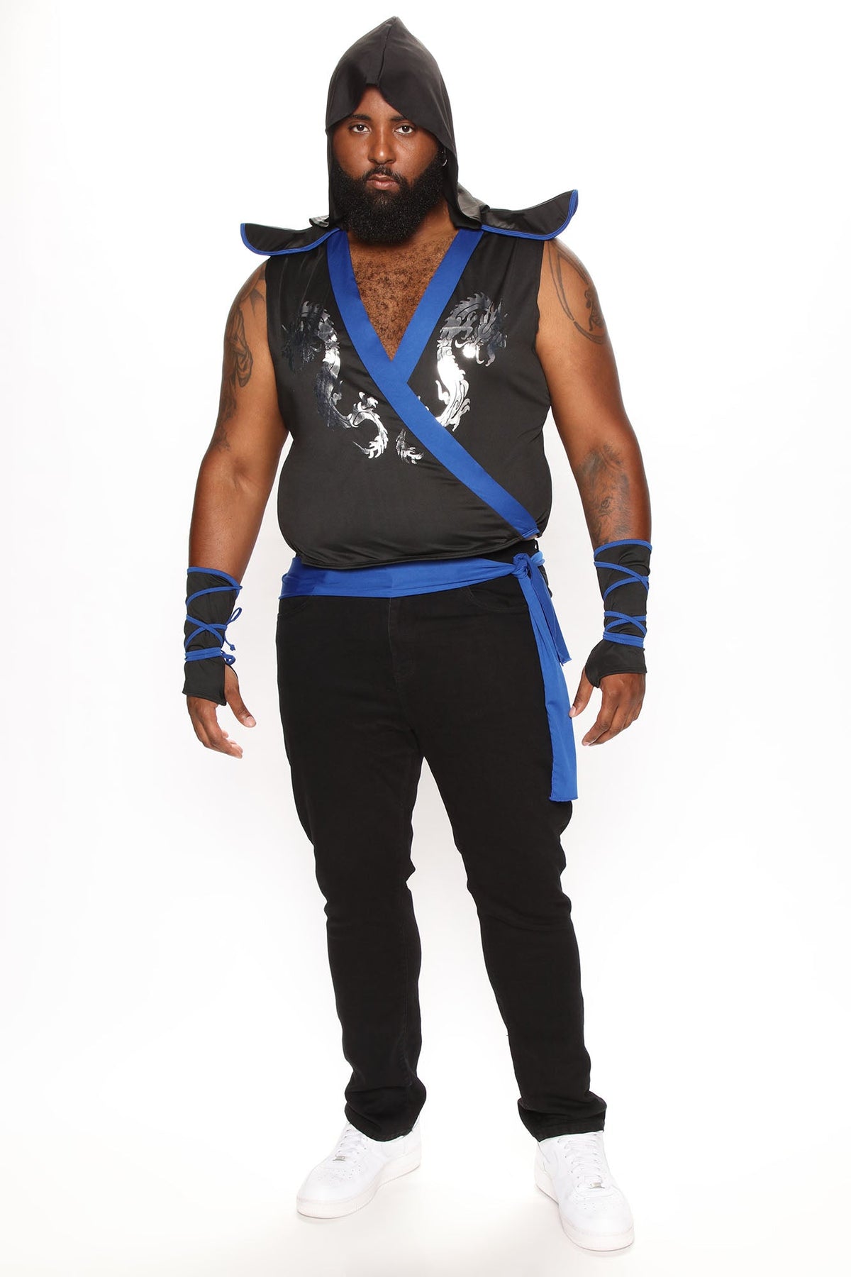Hooded Warrior Costume Set with Gauntlets and Sash for Men