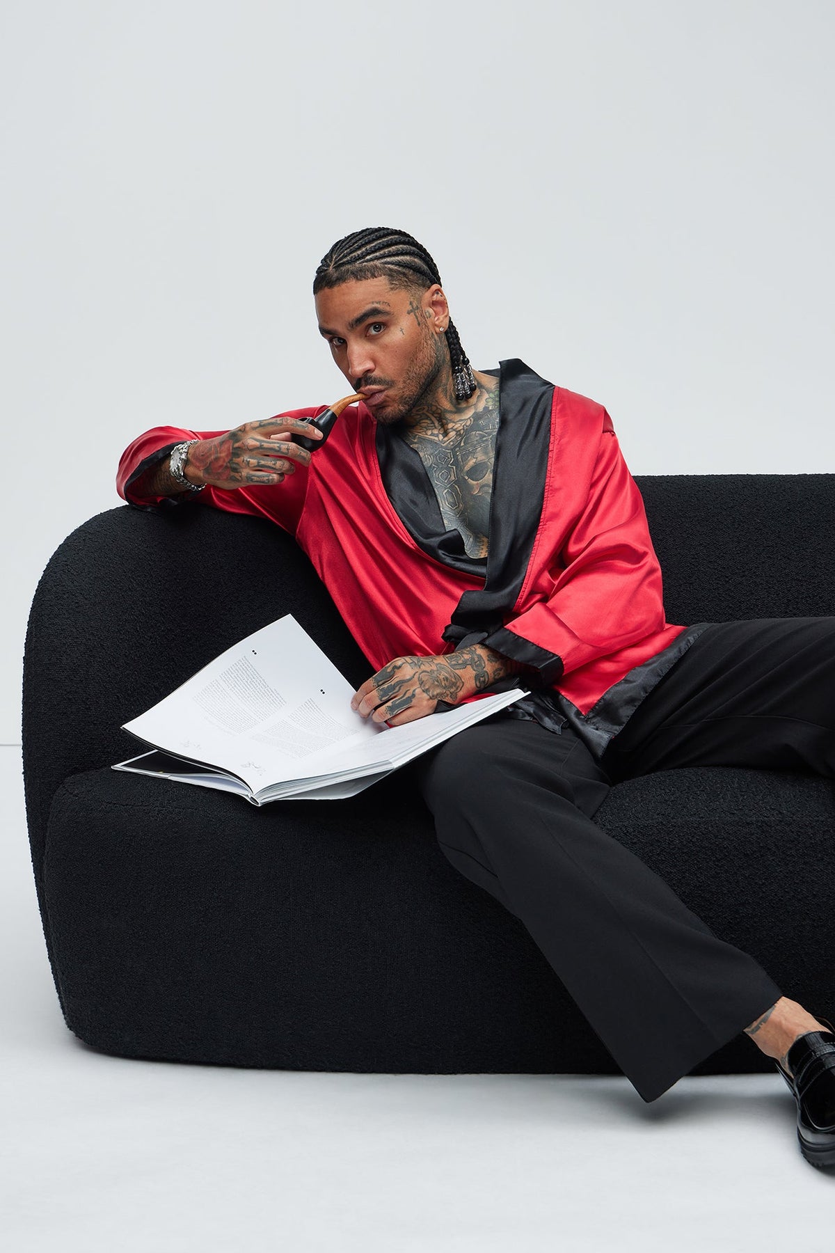 Red and Black Lounge Robe Costume Set for Men