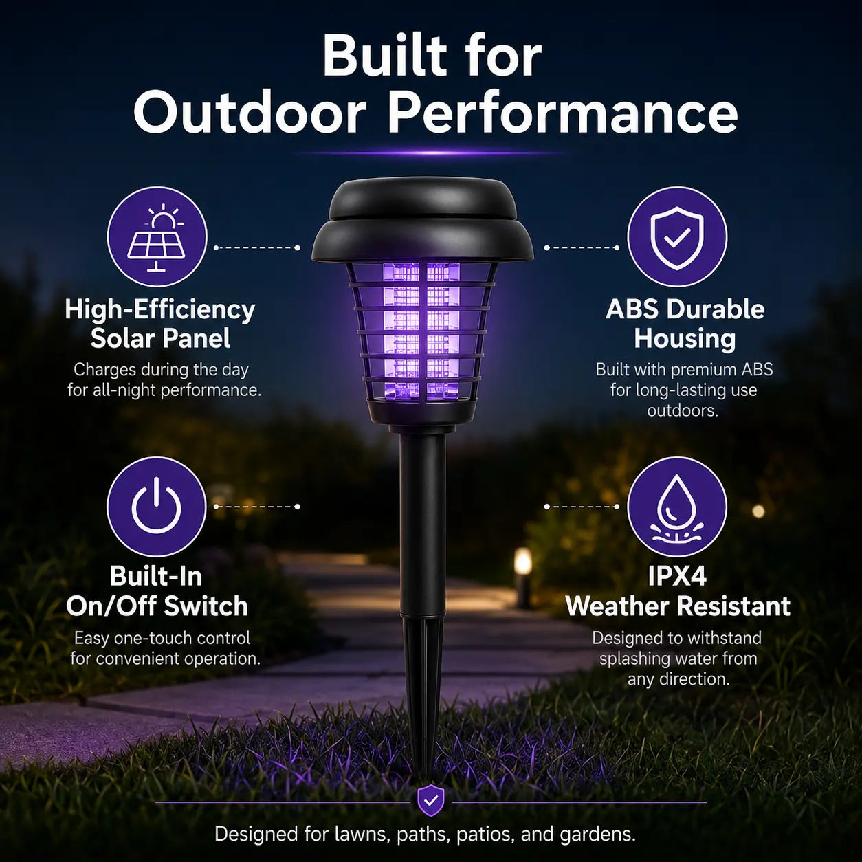 Solar Bug Zapper with Automatic Dusk Sensor and Dual Mode, Ground Stake Installation All Vera Mart