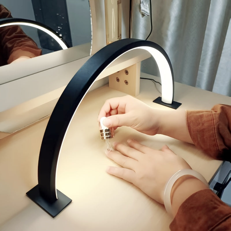Adjustable LED Desk Lamp with Crescent Metal Frame and Color Temperature Control