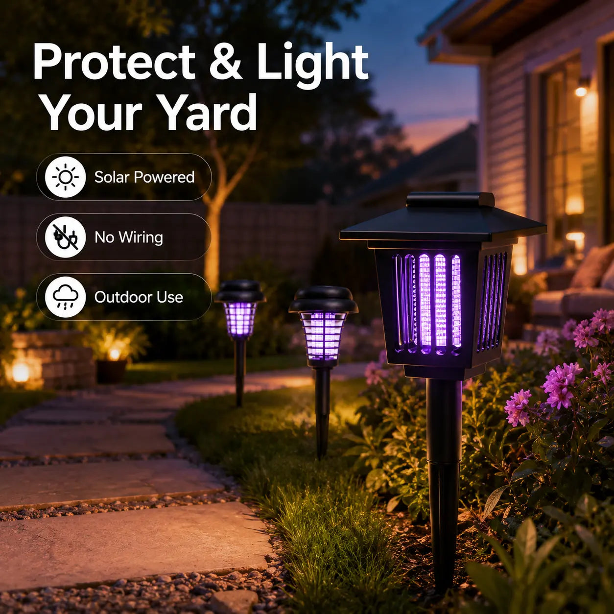 Solar Bug Zapper with Automatic Dusk Sensor and Dual Mode, Ground Stake Installation All Vera Mart