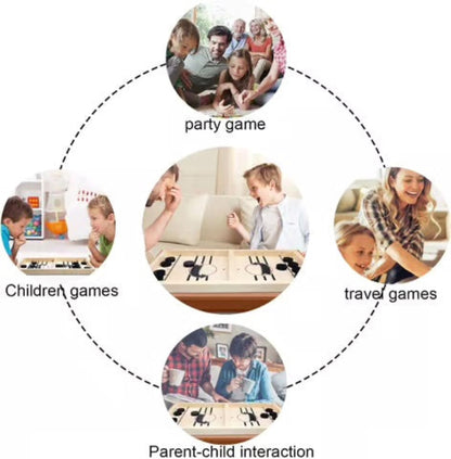 Wooden Puck Game with Center Gate and Fast-Paced Action for Kids