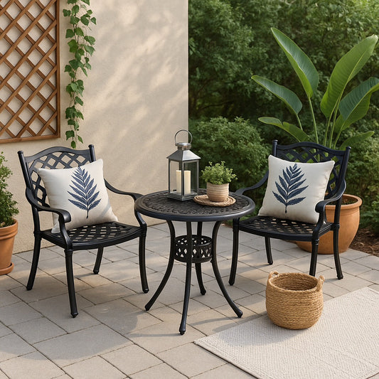 Elana 3-Piece Patio Dining Set for 2, Cast Aluminium Table and 2 Chairs - Black
