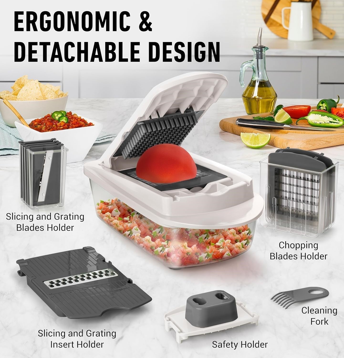 10-in-1 Vegetable Slicer with 8 Blades – Faster Cutting, Chopping, and Grating!-Grey-Nora Luxe