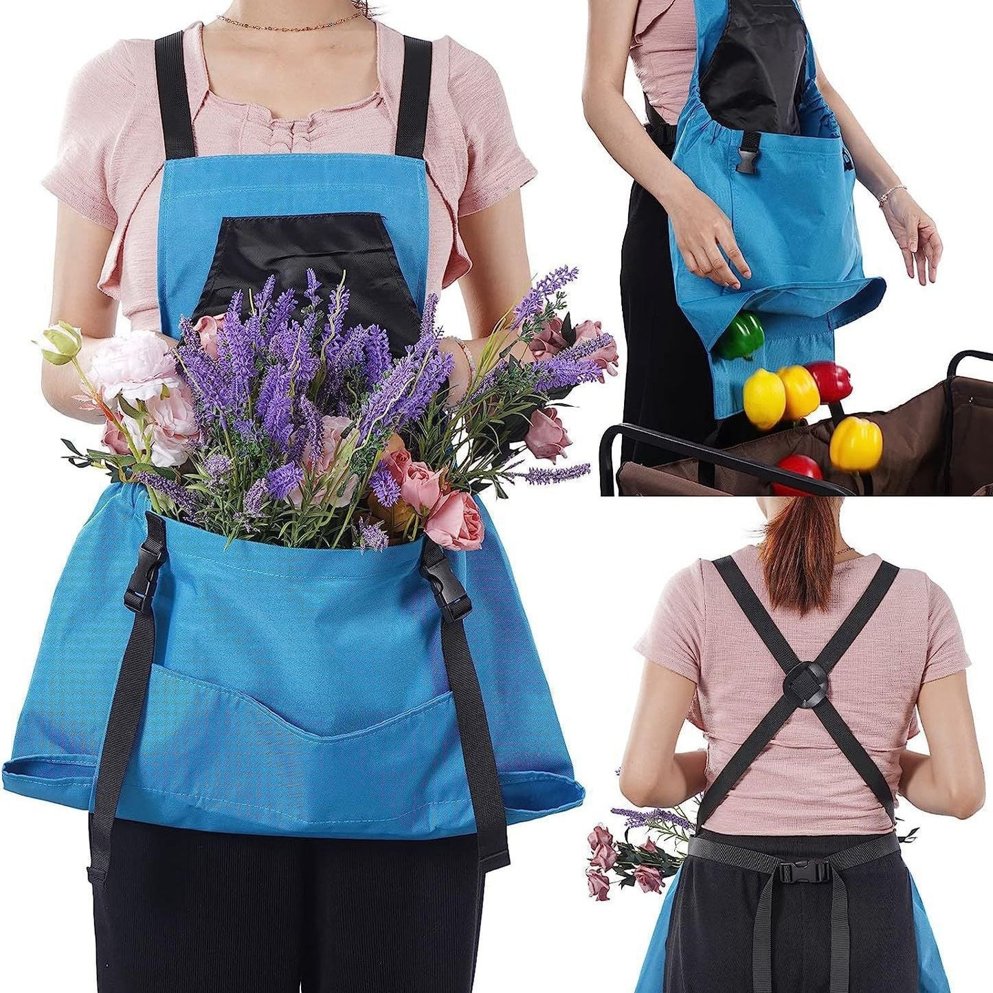 Garden Apron with Oxford Fabric and Cross Back Straps, Adjustable Waist