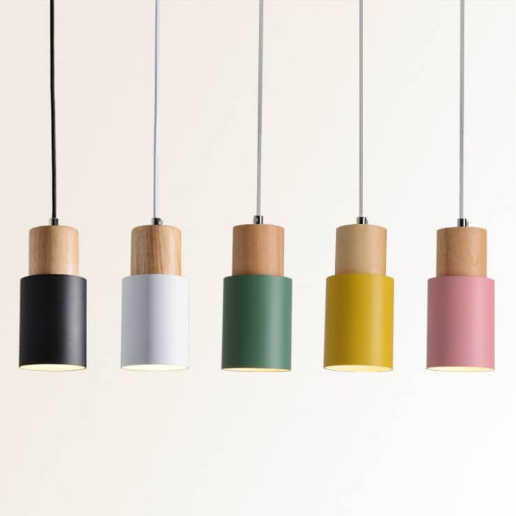 Metal and Wood Pendant Light, Modern Industrial Design